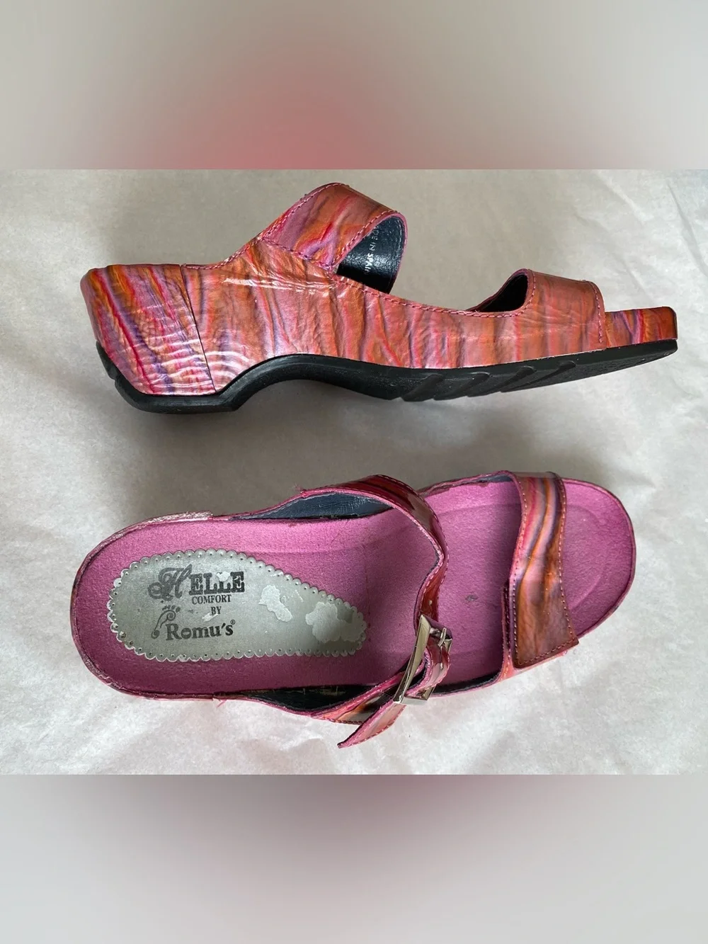 Helle Comfort by Romu’s Pink Metallic Leather Sandals with Buckle EU size 38